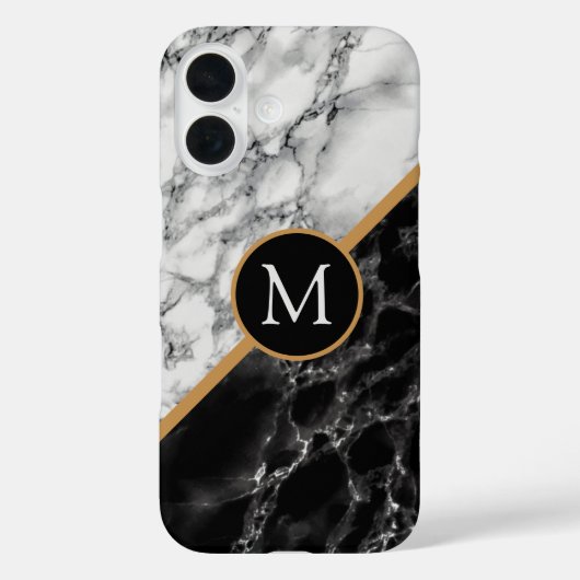 Zwart Wit Marmer Gepersonaliseerde Letter Monogram Case-Mate iPhone Case (Achterkant)