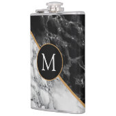 Zwart Wit Marmer Gepersonaliseerde Monogram Kolf Heupfles (Links)