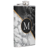 Zwart Wit Marmer Gepersonaliseerde Monogram Kolf Heupfles (Rechts)