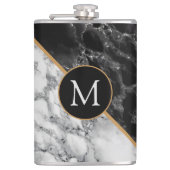 Zwart Wit Marmer Gepersonaliseerde Monogram Kolf Heupfles (Voorkant)