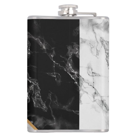 Zwart Wit Marmer Gepersonaliseerde Monogram Kolf Heupfles (Achterkant)