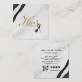 Zwart-wit marmer Gold Haar op naam QR-code Vierkante Visitekaartje (Voorkant / Achterkant)