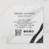 Zwart-wit marmer Gold Haar op naam QR-code Vierkante Visitekaartje (Achterkant)