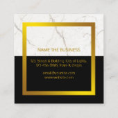 Zwart Wit Marmer Goud Faux Bouw Vierkante Visitekaartje (Achterkant)