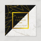 Zwart Wit Marmer Goud Faux Bouw Vierkante Visitekaartje (Voorkant)