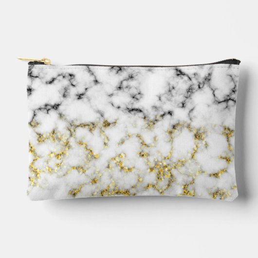 Zwart wit marmer goud faux sparkle bling etui (Voorkant)