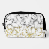 Zwart wit marmer goud faux sparkle bling toilettasje (Voorkant)