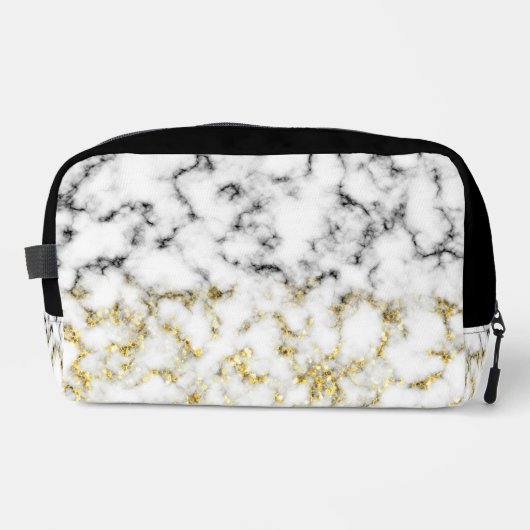 Zwart wit marmer goud faux sparkle bling toilettasje (Voorkant)