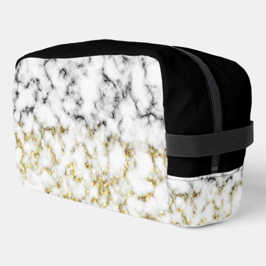 Zwart wit marmer goud faux sparkle bling toilettasje (Linkerhoek)