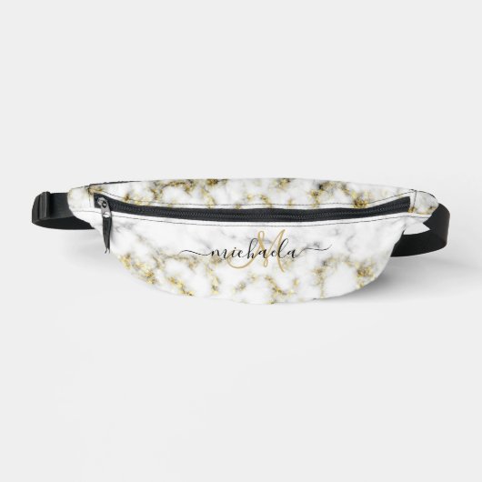 Zwart wit marmer goud glinster bling Monogram Heuptasje (Voorkant)