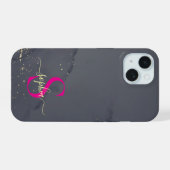 zwart & wit marmer goud glitters monogram iPhone 15 case (Achterkant horizontaal)