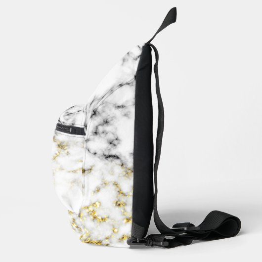 Zwart wit marmer goud sparkle bling Monogram Sling Bag (Rechts)