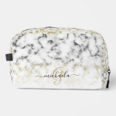 Zwart wit marmer goud sparkle bling Monogram Toilettasje (Voorkant)