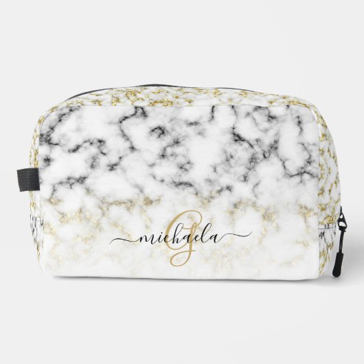 Zwart wit marmer goud sparkle bling Monogram Toilettasje (Voorkant)