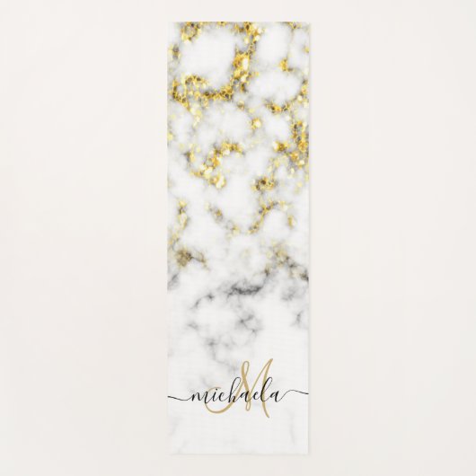 Zwart wit marmer goud sparkle bling Monogram Yogamat (Voorkant)