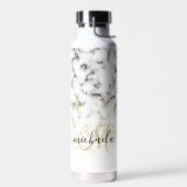 Zwart wit marmer goud sparkle Custom Monogram Waterfles (Links)