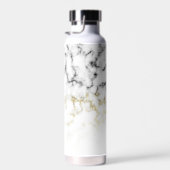 Zwart wit marmer goud sparkle Custom Monogram Waterfles (Rechts)