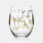 Zwart wit marmer goud sparkle Custom Monogram Wijnglas Zonder Voet (Rechts)