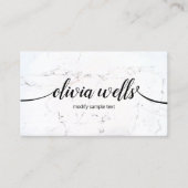 Zwart Wit Marmer Handgeschreven Script Kalligrafie Visitekaartje (Voorkant)