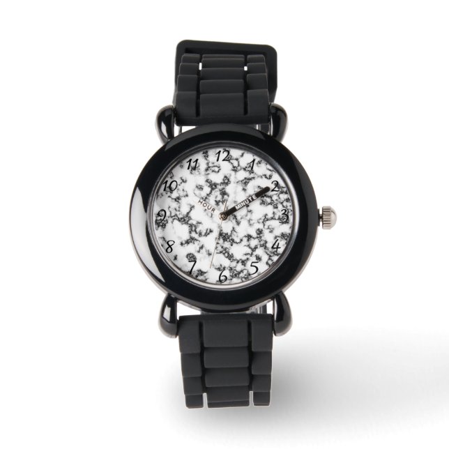 Zwart wit marmer horloge (Voorkant)