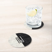 Zwart-wit marmer Initiaal Monogrammed Ronde Kartonnen Onderzetter (Insitu)