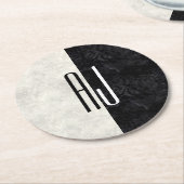 Zwart-wit marmer Initiaal Monogrammed Ronde Kartonnen Onderzetter (Gebogen)