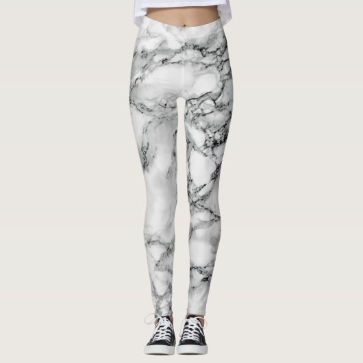 Zwart wit marmer Leggings (Voorkant)