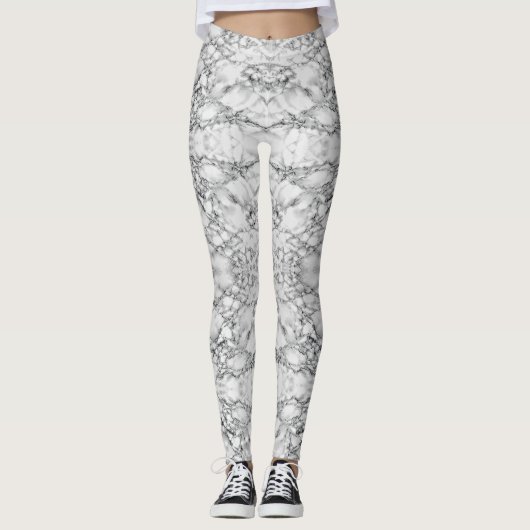 Zwart wit marmer Leggings (Voorkant)