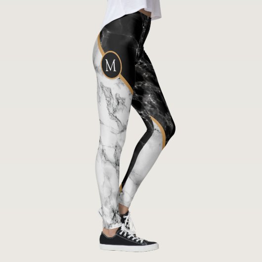Zwart wit marmer Leggings gepersonaliseerde letter (Rechts)