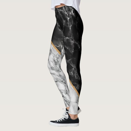 Zwart wit marmer Leggings gepersonaliseerde letter (Links)