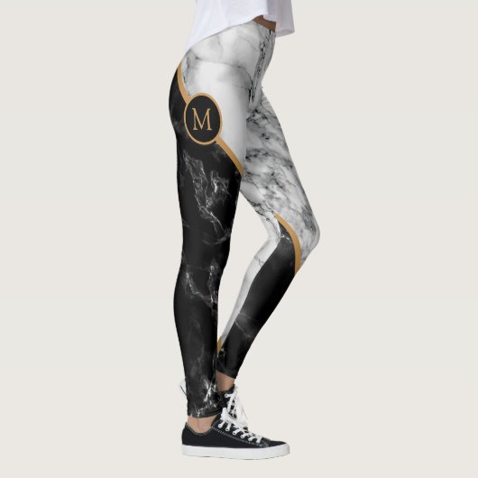 Zwart wit marmer Leggings uw letter (Rechts)