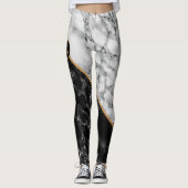 Zwart wit marmer Leggings uw letter (Voorkant)