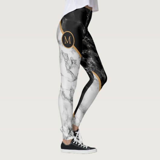 Zwart-wit Marmer Leggings Uw Letter (Rechts)