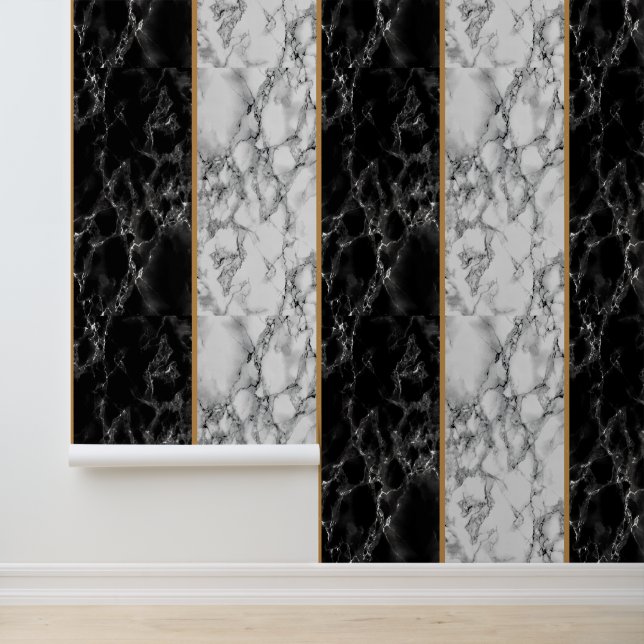 Zwart-wit marmer met gouden lijn behang (Applicatie)