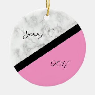 Zwart-wit marmer met zwarte lijn en roze keramisch ornament