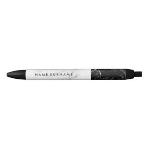 Zwart-wit marmer Modern Elegant Verfijnd Zwarte Inkt Pen