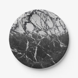 Zwart & Wit Marmer Modern Glam Modieuze Feestje Papieren Bordje
