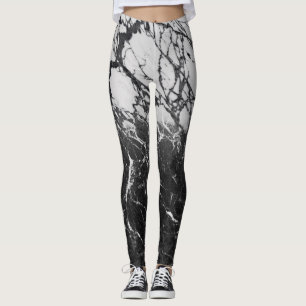 Zwart-wit marmer Modern Glam Trendy Leggings