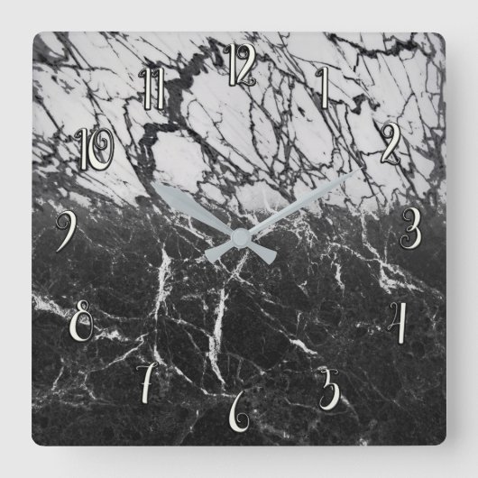 Zwart-wit marmer Modern Glam Trendy Vierkante Klok (Voorkant)