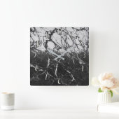 Zwart-wit marmer Modern Glam Trendy Vierkante Klok (Huis)