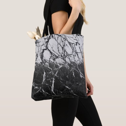 Zwart & Wit Marmer Modern Glamour Trendmatig Tote Bag (Dichtbij)