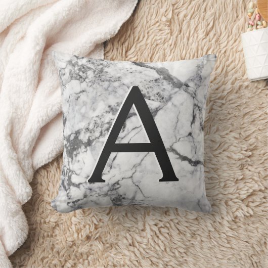 Zwart-wit marmer monogram Initiaal Kussen (Deken)