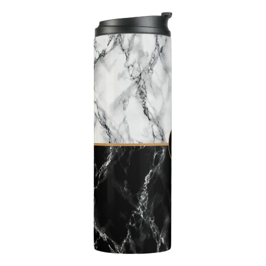 Zwart Wit Marmer Monogram Letter Thermische Tumble Thermosbeker (Gedraaid links)