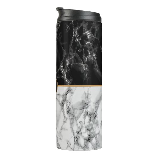 Zwart Wit Marmer Monogram Letter Thermische Tumble Thermosbeker (Geroteerd rechts)