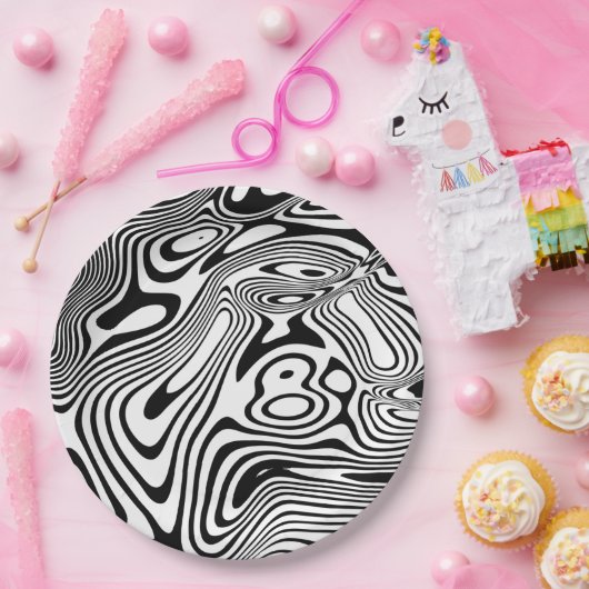 Zwart-wit marmer papieren bordje (Feest)