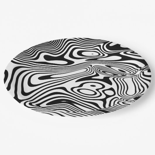 Zwart-wit marmer papieren bordje (Gekanteld)