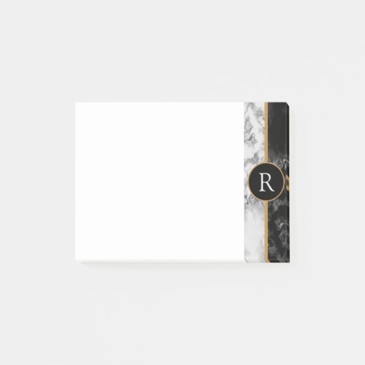 Zwart Wit Marmer Post-it® notes Custom Letter (Voorkant)