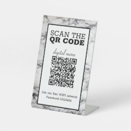 Zwart & Wit Marmer QR Code Digitaal Menu  Reclamebord Met Voetstuk