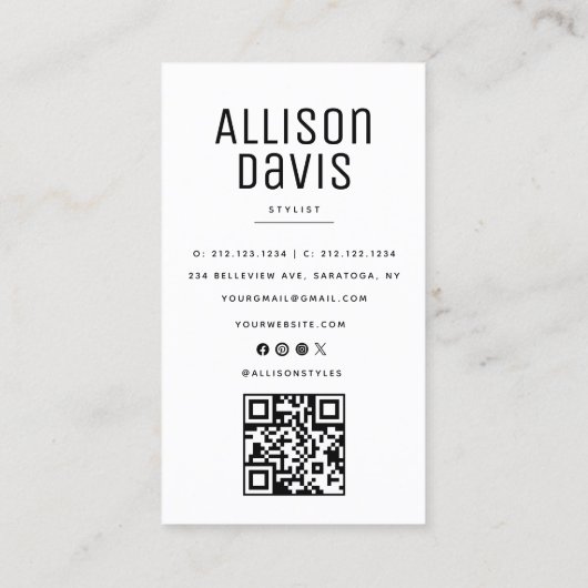 Zwart-wit marmer QR-code Visitekaartje (Achterkant)