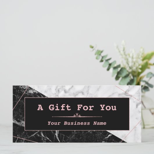 Zwart wit marmer Roos Gold Cadeaubon (Staand voorkant)